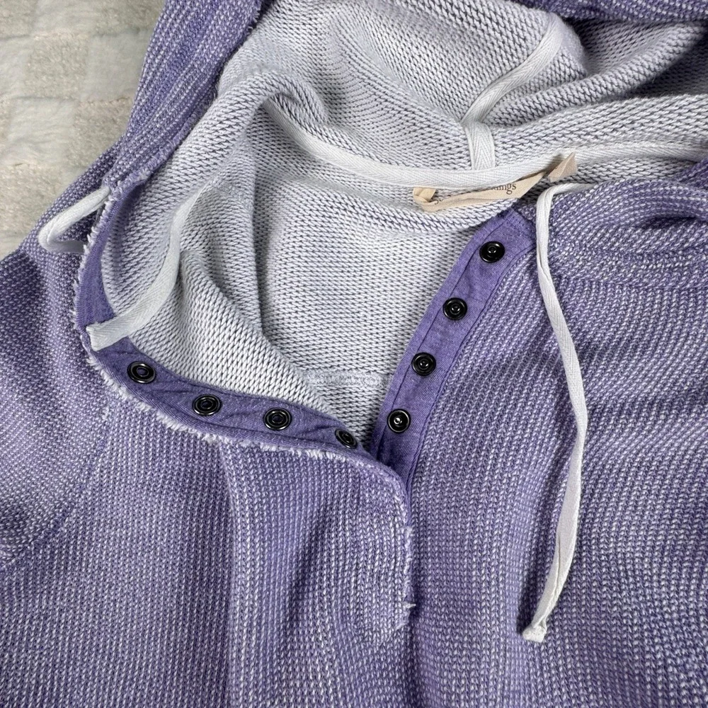 Soft Surroundings Lavender Waffle Knit Henley Hoodie Tunic Purple 3/4 Sleeve Top